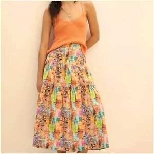 NWOT Anthropologie Eva Franco Villa Tiered Maxi Midi Summer Colorful Skirt 8 M